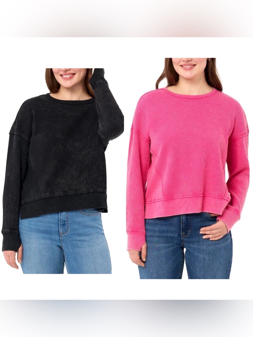 Winner’s Choice Seven7 Women's Long Sleeve Crewneck Thermal Top Pink or Black